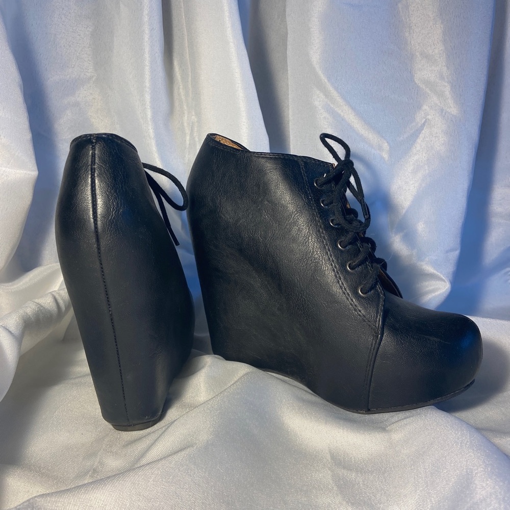 Lace Up Wedge Platform Booties from Soda